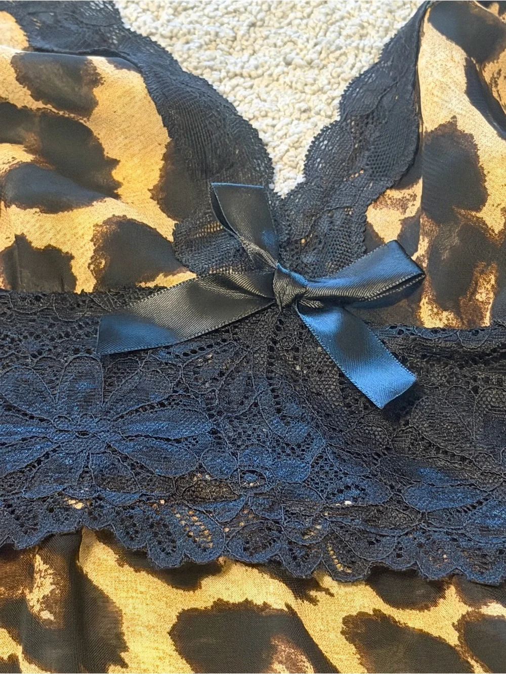 Leopard Lace-Trim Chemise and Robe Set - Women Intimates & Sleepwear